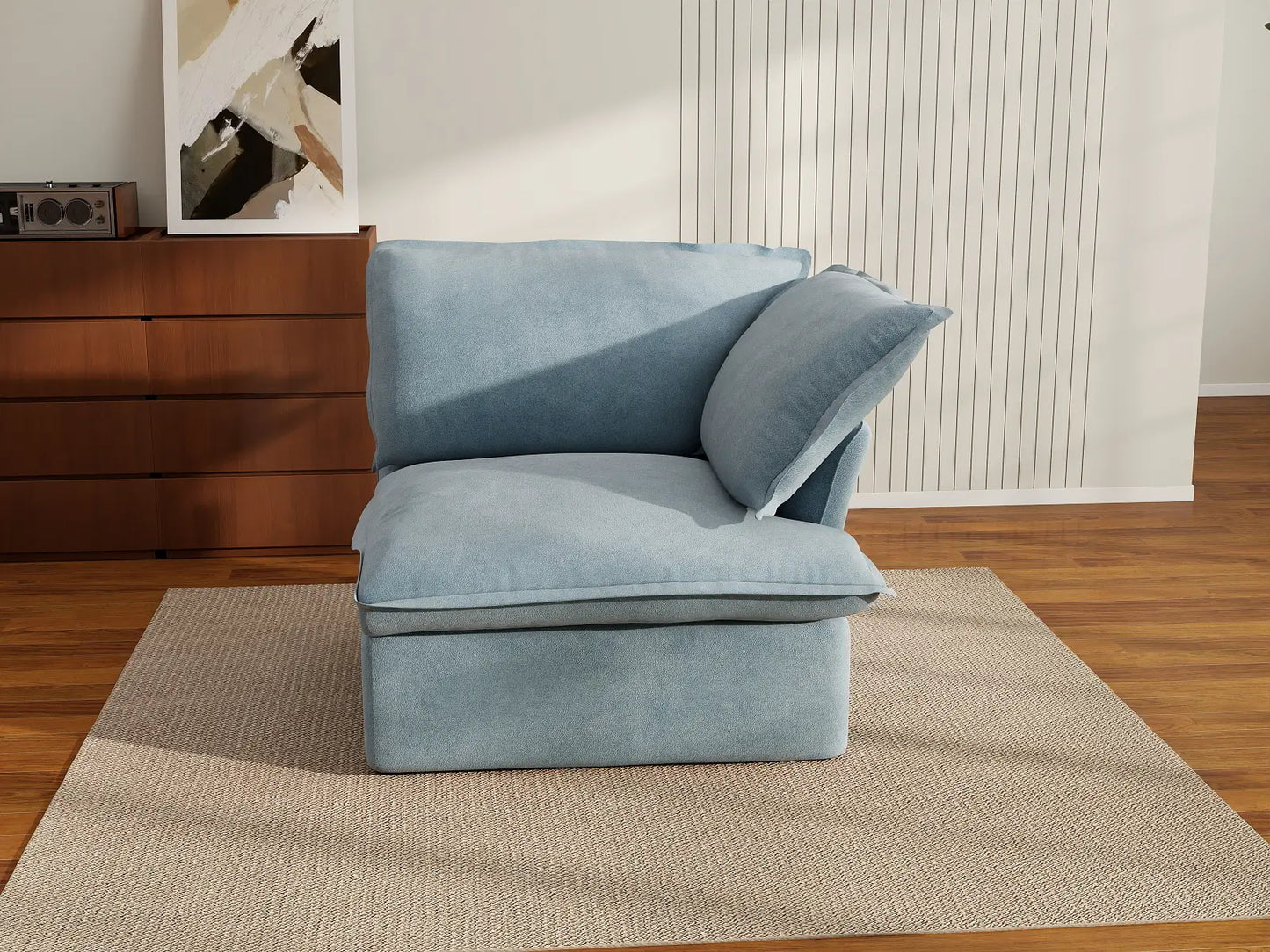 Deluxe Cloud Light Blue 1-Seater Single Sofa | 1-Piece, Velvet Fabric, Washable Covers