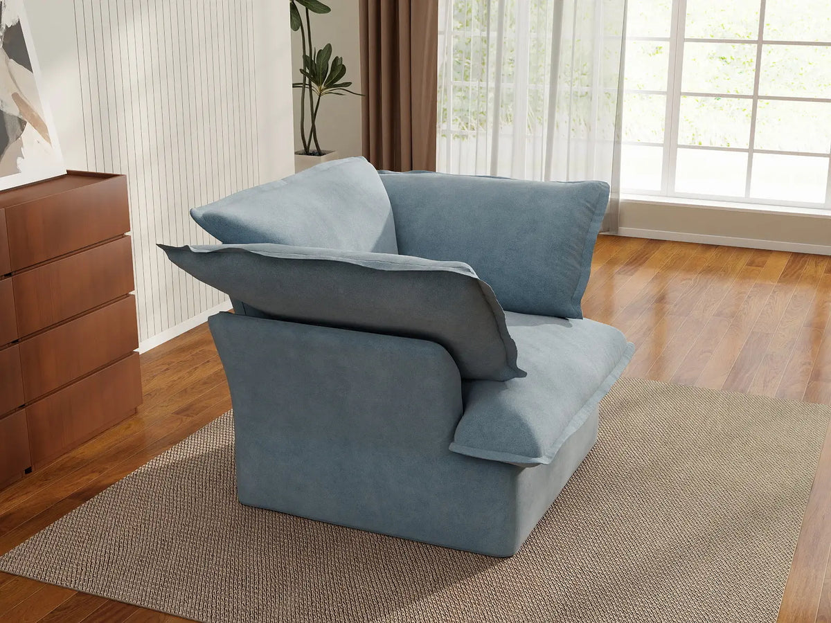 Deluxe Cloud Light Blue 1-Seater Single Sofa | 1-Piece, Velvet Fabric, Washable Covers