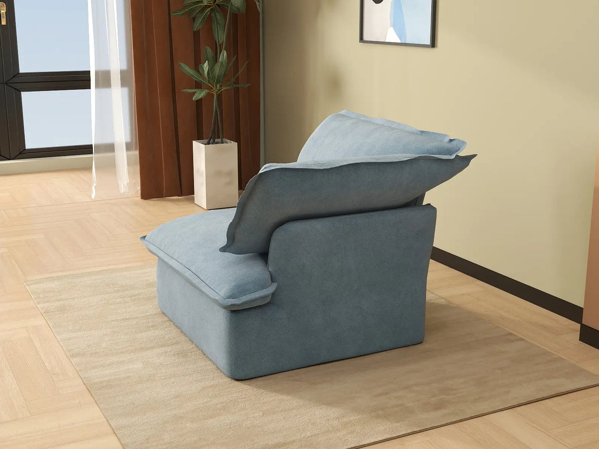 Deluxe Cloud Light Blue 1-Seater Single Sofa | 1-Piece, Velvet Fabric, Washable Covers