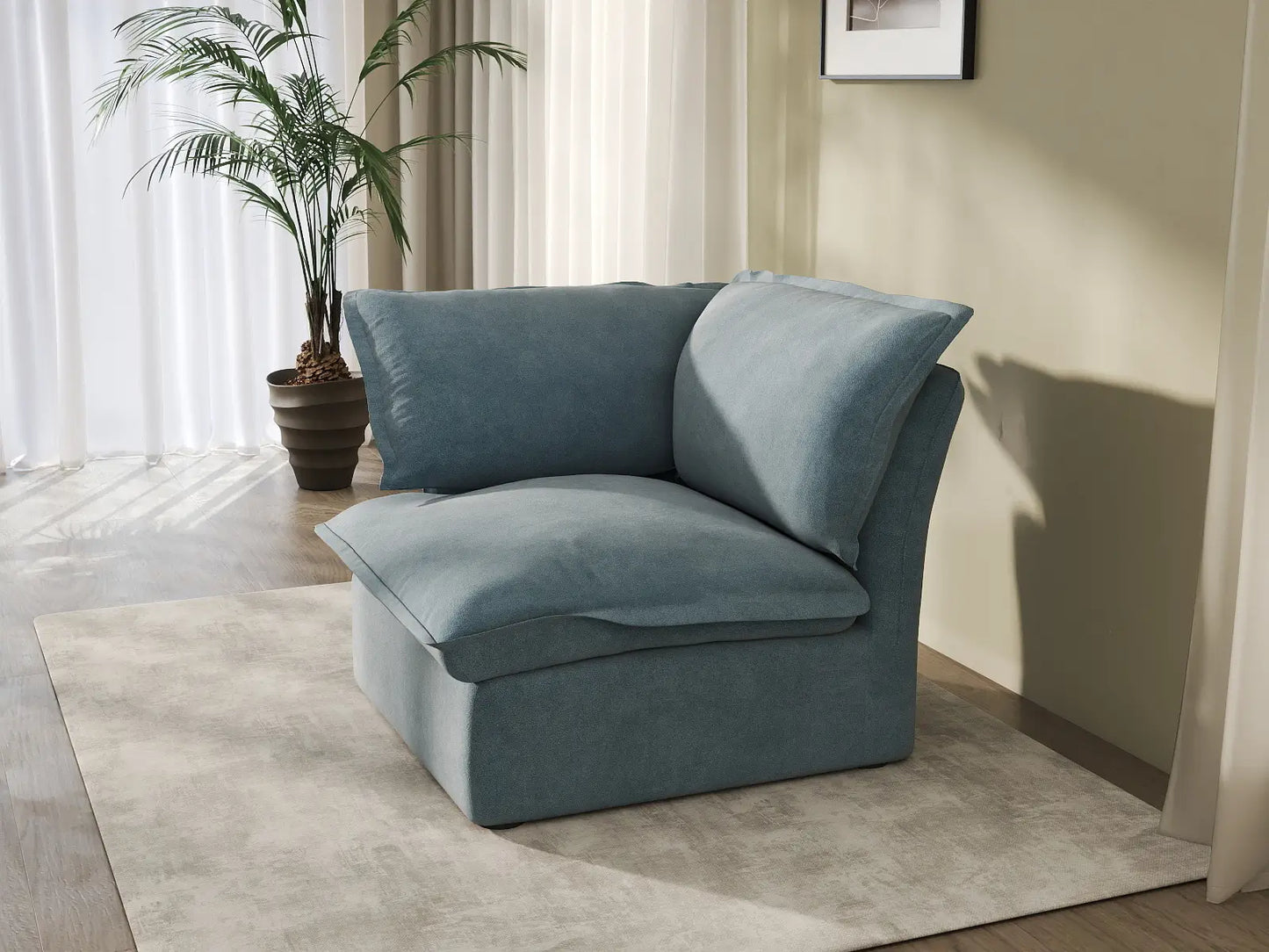 Deluxe Cloud Light Blue 1-Seater Single Sofa | 1-Piece, Velvet Fabric, Washable Covers