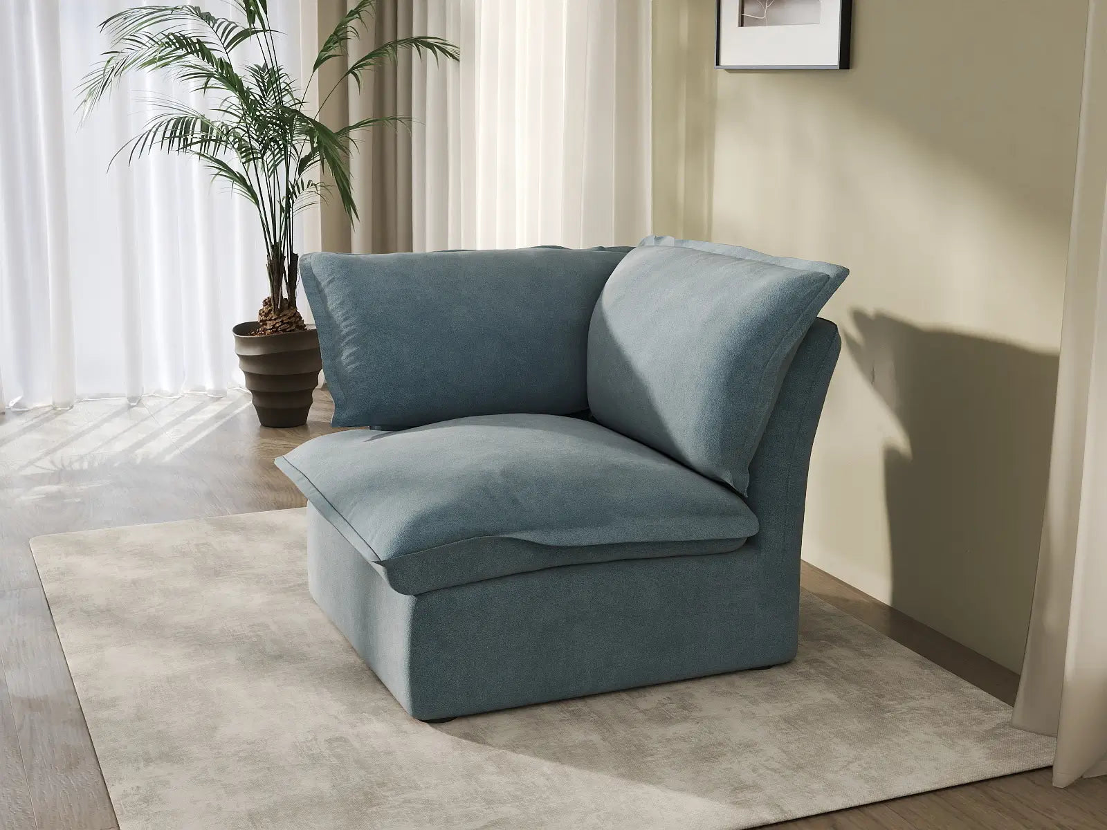 Sofá Individual de 1 Plaza Deluxe Cloud Azul Cielo | 1 Pieza, Tela de Terciopelo, Fundas Lavables