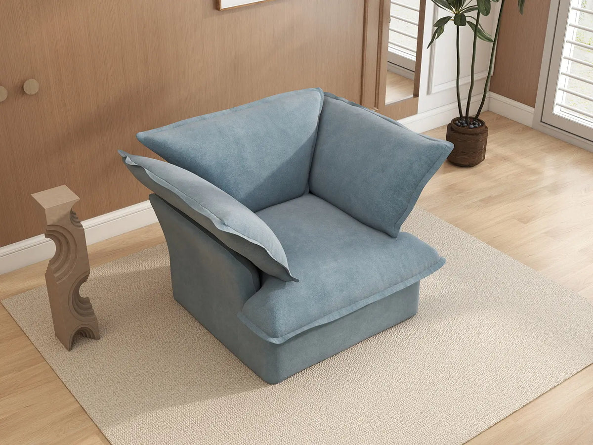 Deluxe Cloud Light Blue 1-Seater Single Sofa | 1-Piece, Velvet Fabric, Washable Covers