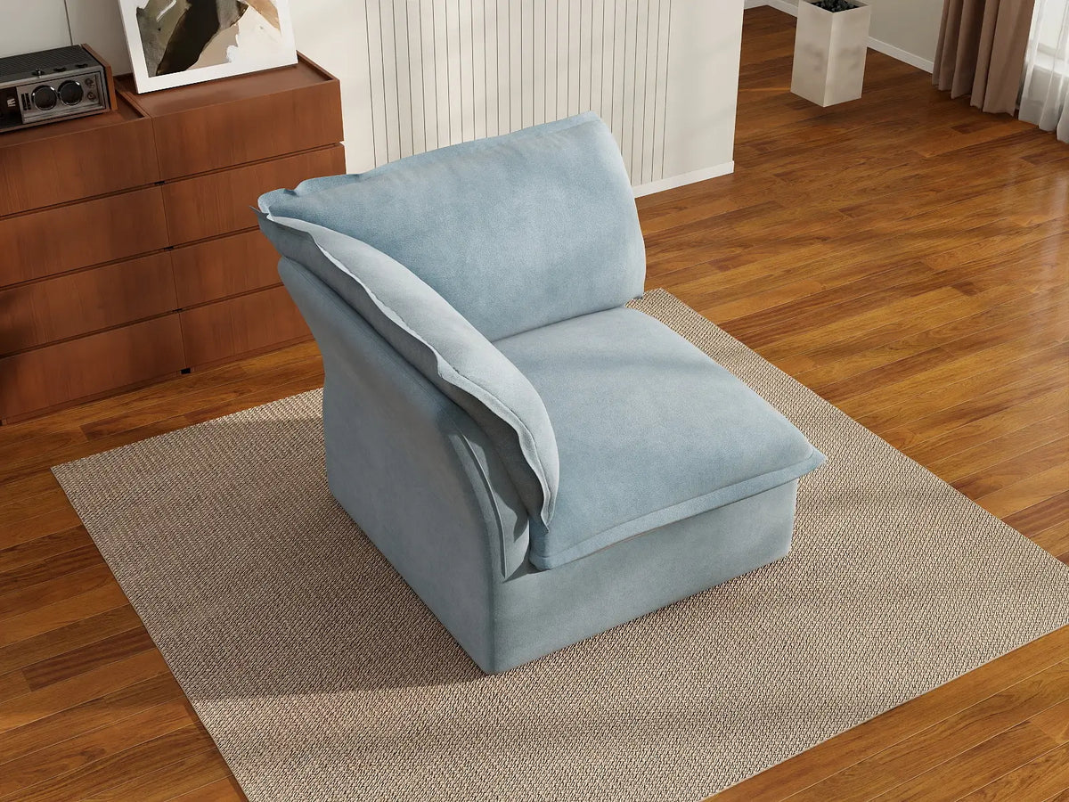 Deluxe Cloud Light Blue 1-Seater Single Sofa | 1-Piece, Velvet Fabric, Washable Covers