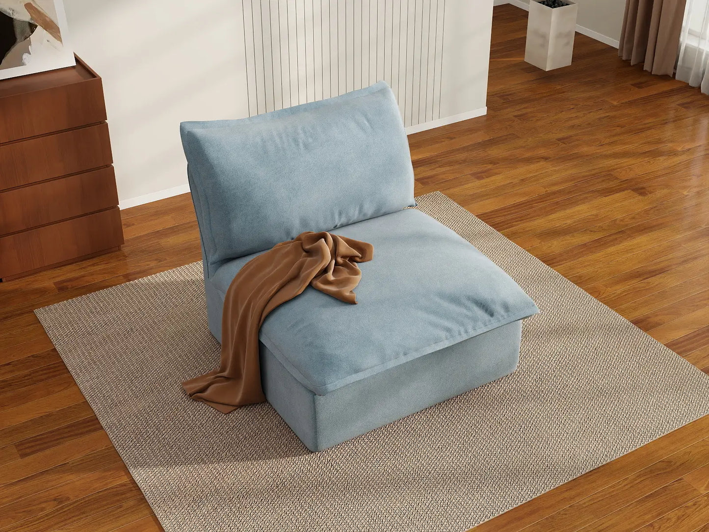 Deluxe Cloud Light Blue 1-Seater Single Sofa | 1-Piece, Velvet Fabric, Washable Covers