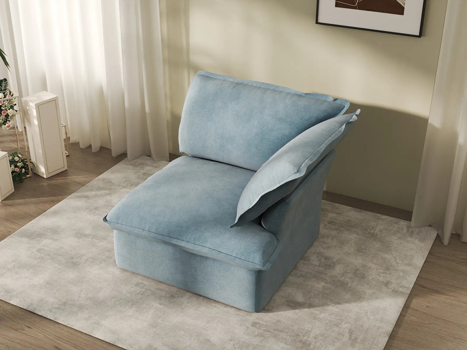 Sofá individual de 1 plaza Deluxe Cloud azul claro | 1 pieza, tejido de terciopelo, fundas lavables