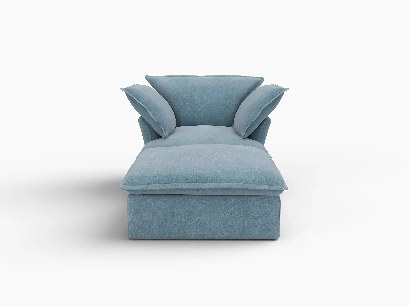 Deluxe Cloud Light Blue 1-Seater Single Sofa | 2-Piece (includes 1 ottoman), Velvet Fabric, Storage Ottoman