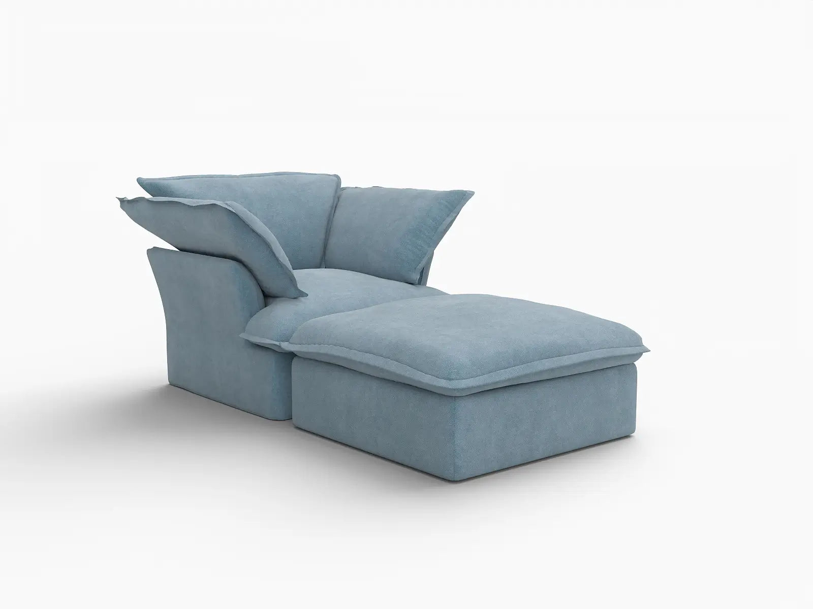 Deluxe Cloud Light Blue 1-Seater Single Sofa | 2-Piece (includes 1 ottoman), Velvet Fabric, Storage Ottoman