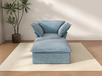 Deluxe Cloud Light Blue 1-Seater Single Sofa | 2-Piece (includes 1 ottoman), Velvet Fabric, Storage Ottoman