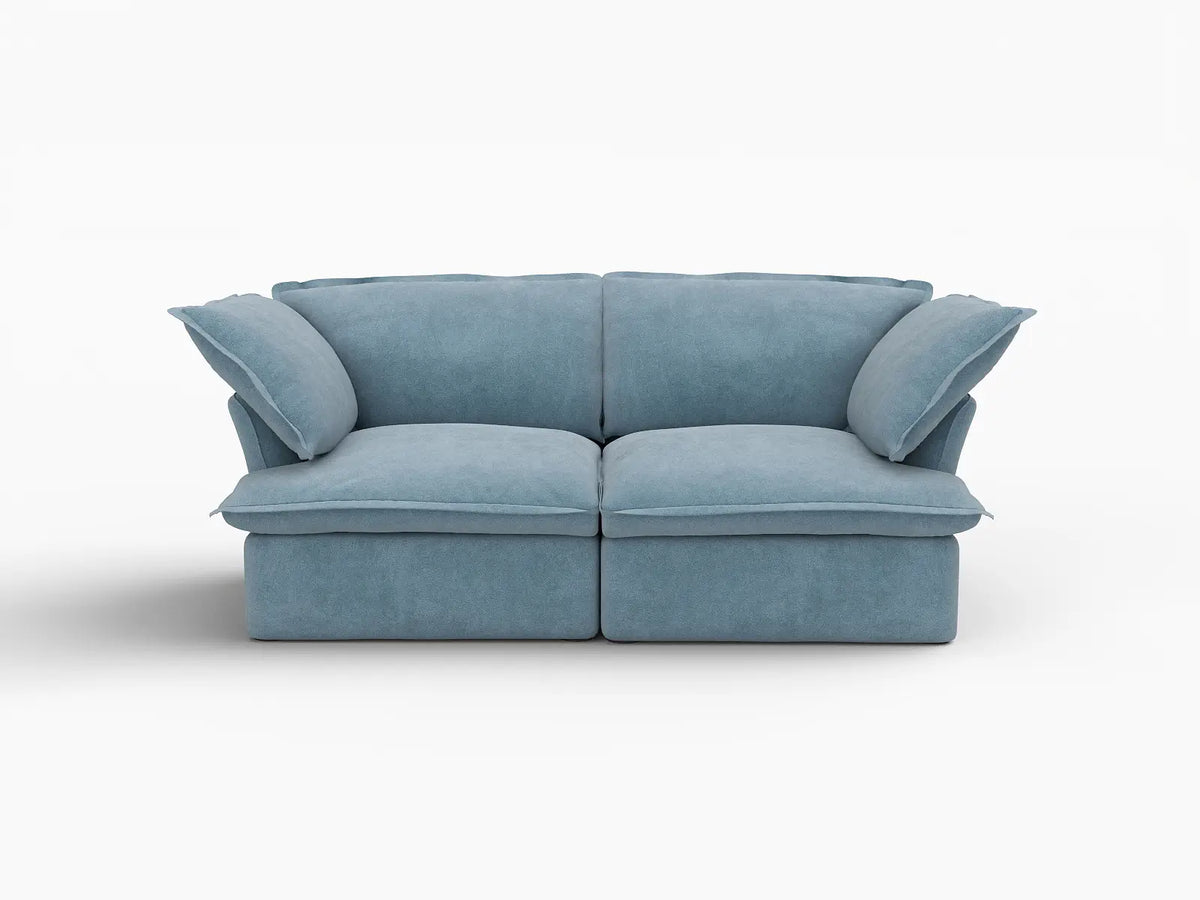 Deluxe Cloud Light Blue 2-Seater Loveseat Small Space | 2-Piece, Velvet Fabric, Washable Covers