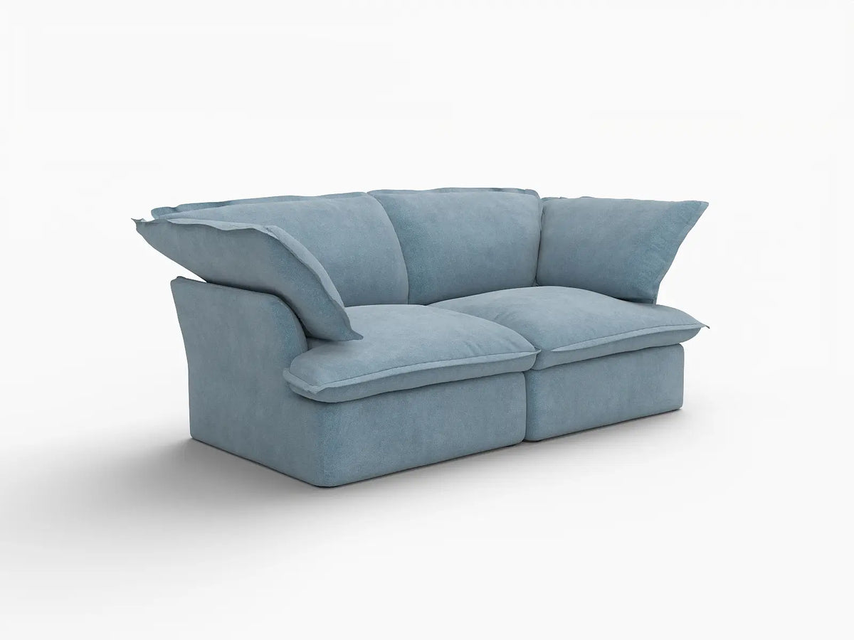 Deluxe Cloud Light Blue 2-Seater Loveseat Small Space | 2-Piece, Velvet Fabric, Washable Covers