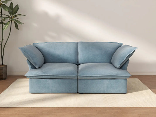 Sofá de dos plazas de lujo Cloud Light Blue para espacios pequeños | 2 piezas, tela de terciopelo, fundas lavables