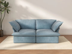 Deluxe Cloud Light Blue 2-Seater Loveseat Small Space | 2-Piece, Velvet Fabric, Washable Covers