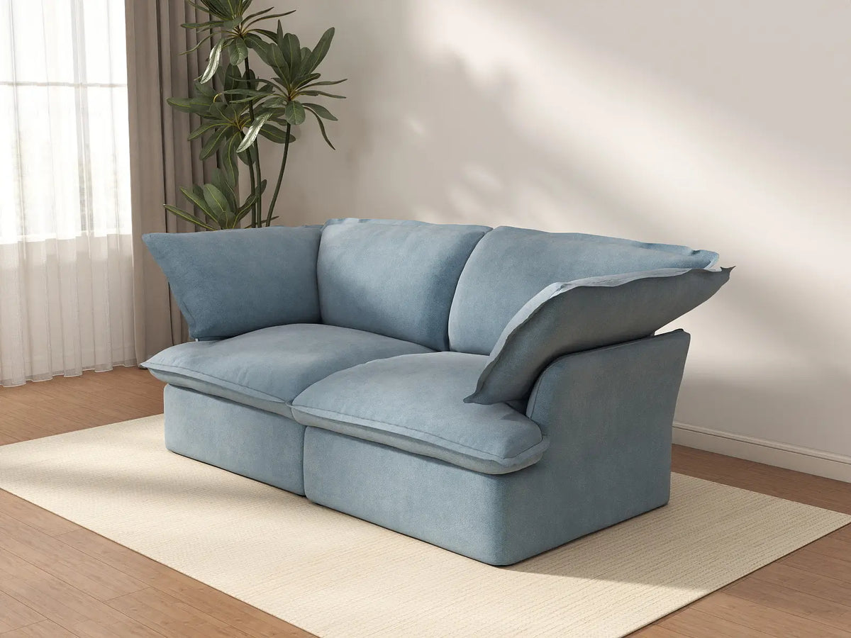 Deluxe Cloud Light Blue 2-Seater Loveseat Small Space | 2-Piece, Velvet Fabric, Washable Covers
