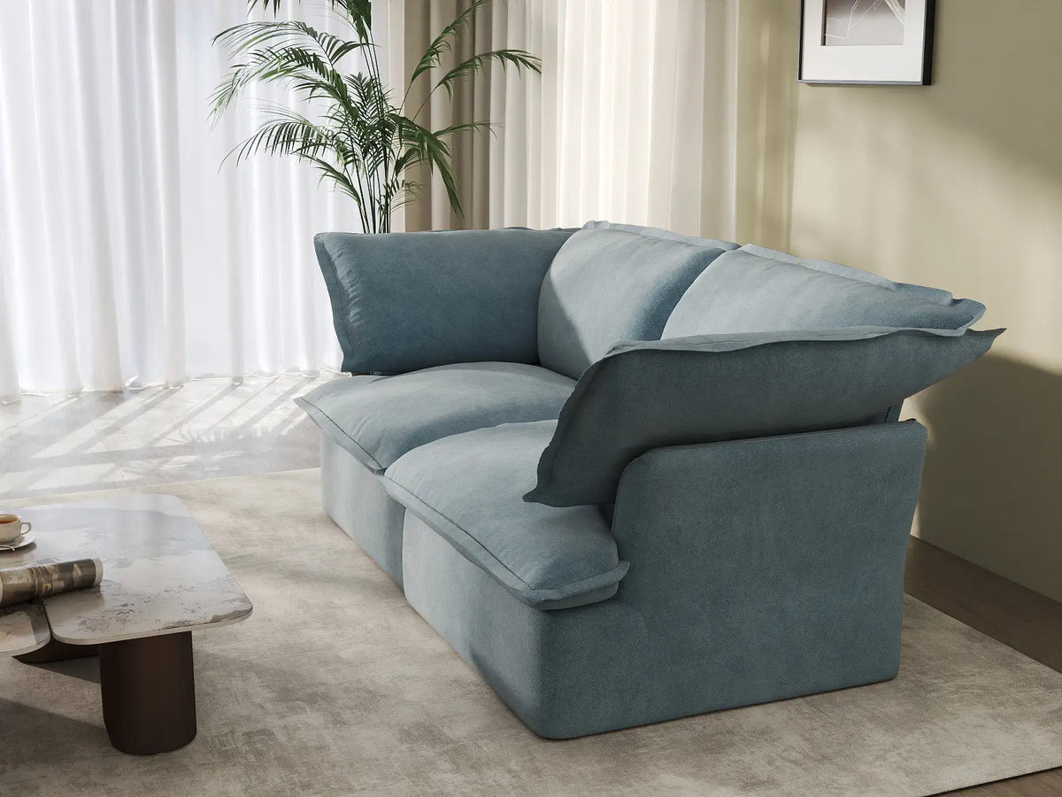 Deluxe Cloud Light Blue 2-Seater Loveseat Small Space | 2-Piece, Velvet Fabric, Washable Covers