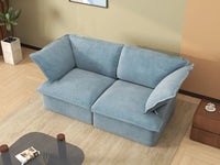 Deluxe Cloud Light Blue 2-Seater Loveseat Small Space | 2-Piece, Velvet Fabric, Washable Covers