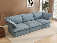 Deluxe Cloud Light Blue 3-Seater Modular Couch | 3-Piece, Velvet Fabric, Washable Covers