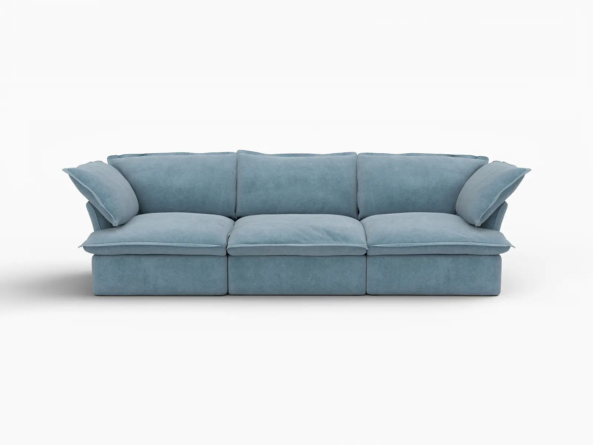 Deluxe Cloud Light Blue 3-Seater Modular Couch | 3-Piece, Velvet Fabric, Washable Covers