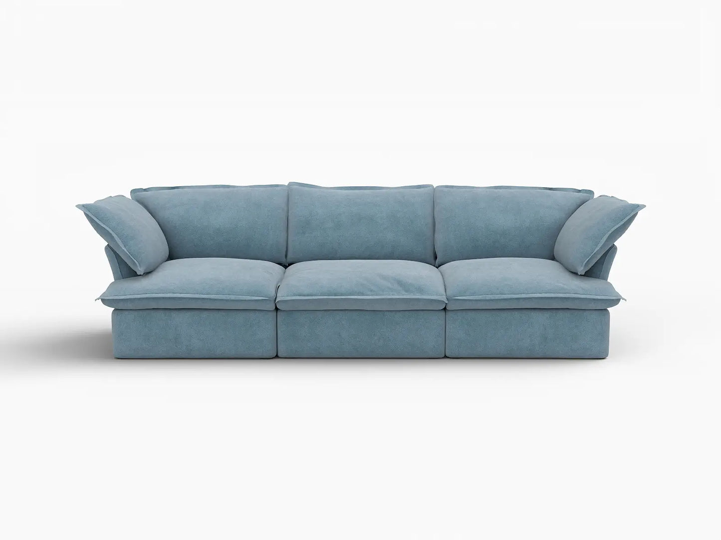 Deluxe Cloud Light Blue 3-Seater Modular Couch | 3-Piece, Velvet Fabric, Washable Covers