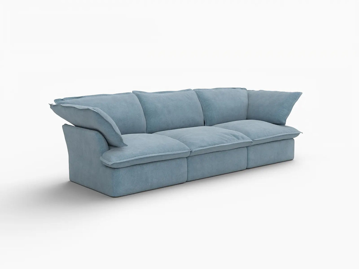Deluxe Cloud Light Blue 3-Seater Modular Couch | 3-Piece, Velvet Fabric, Washable Covers