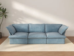 Deluxe Cloud Light Blue 3-Seater Modular Couch | 3-Piece, Velvet Fabric, Washable Covers