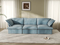 Deluxe Cloud Light Blue 3-Seater Modular Couch | 3-Piece, Velvet Fabric, Washable Covers