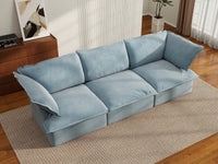 Deluxe Cloud Light Blue 3-Seater Modular Couch | 3-Piece, Velvet Fabric, Washable Covers