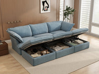Deluxe Cloud Light Blue 3-Seater Modular Pit Sectional | 6-Piece (includes 3 ottomans), Velvet Fabric, Storage Ottoman