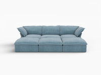 Deluxe Cloud Light Blue 3-Seater Modular Pit Sectional | 6-Piece (includes 3 ottomans), Velvet Fabric, Storage Ottoman