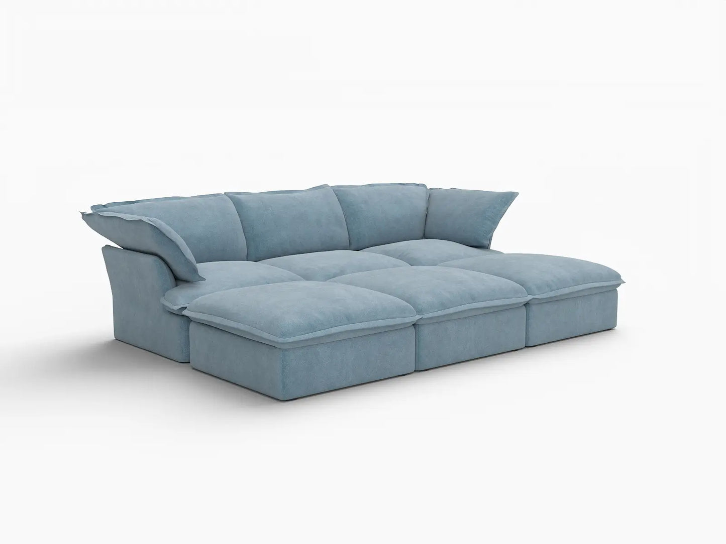 Deluxe Cloud Light Blue 3-Seater Modular Pit Sectional | 6-Piece (includes 3 ottomans), Velvet Fabric, Storage Ottoman