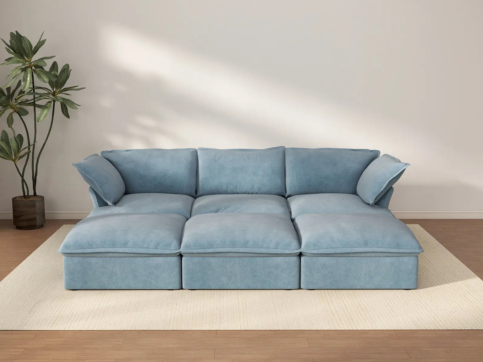 Deluxe Cloud Light Blue 3-Seater Pit Sectional Sofa – WJS Home