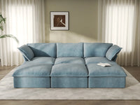 Deluxe Cloud Light Blue 3-Seater Modular Pit Sectional | 6-Piece (includes 3 ottomans), Velvet Fabric, Storage Ottoman