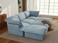 Deluxe Cloud Light Blue 3-Seater Modular Pit Sectional | 6-Piece (includes 3 ottomans), Velvet Fabric, Storage Ottoman