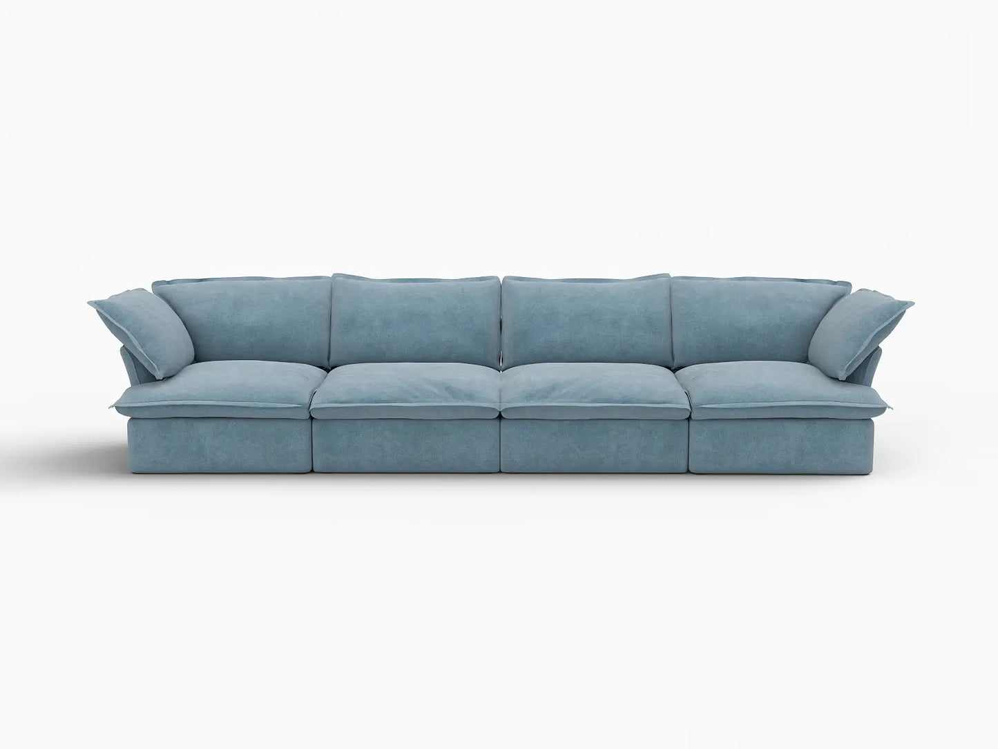 Deluxe Cloud Light Blue 4-Seater Couch Sectional | 4-Piece, Velvet Fabric, Washable Covers