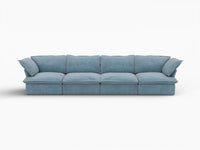Deluxe Cloud Light Blue 4-Seater Couch Sectional | 4-Piece, Velvet Fabric, Washable Covers