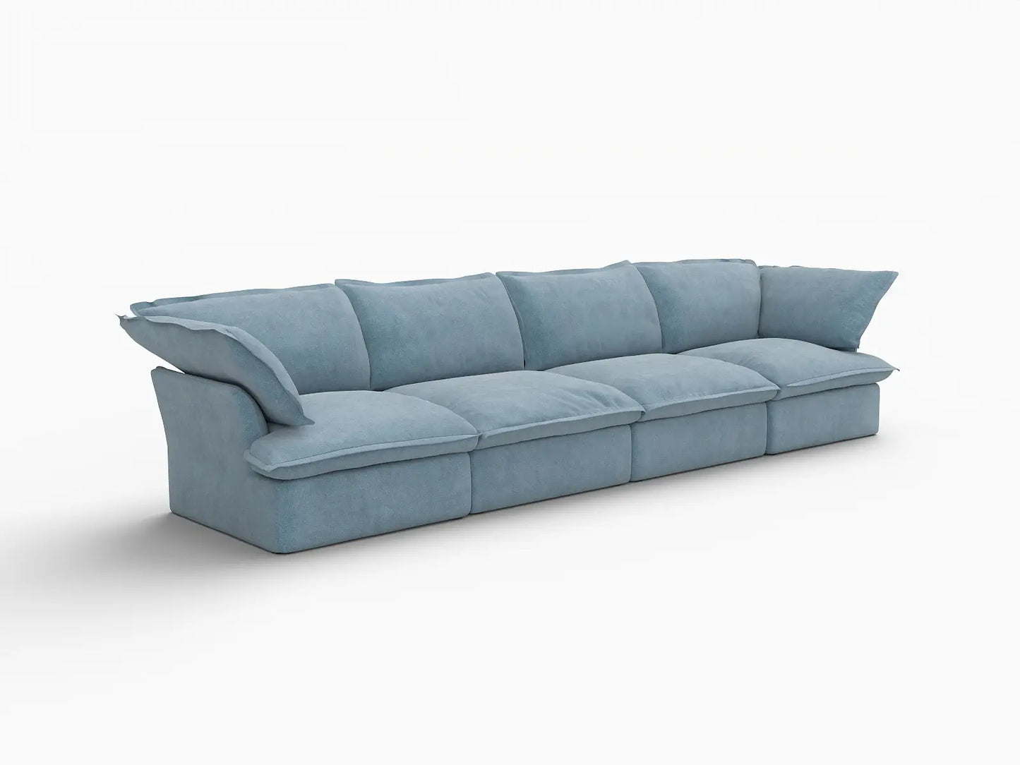 Deluxe Cloud Light Blue 4-Seater Couch Sectional | 4-Piece, Velvet Fabric, Washable Covers