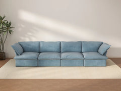 Deluxe Cloud Light Blue 4-Seater Couch Sectional | 4-Piece, Velvet Fabric, Washable Covers