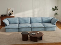 Deluxe Cloud Light Blue 4-Seater Couch Sectional | 4-Piece, Velvet Fabric, Washable Covers