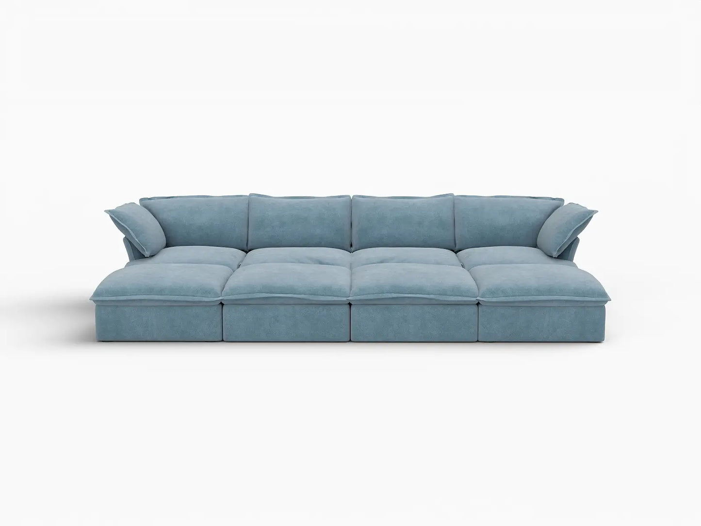 Deluxe Cloud Light Blue 4-Seater Pit Sectional | 8-Piece (includes 4 ottomans), Velvet Fabric, Storage Ottoman