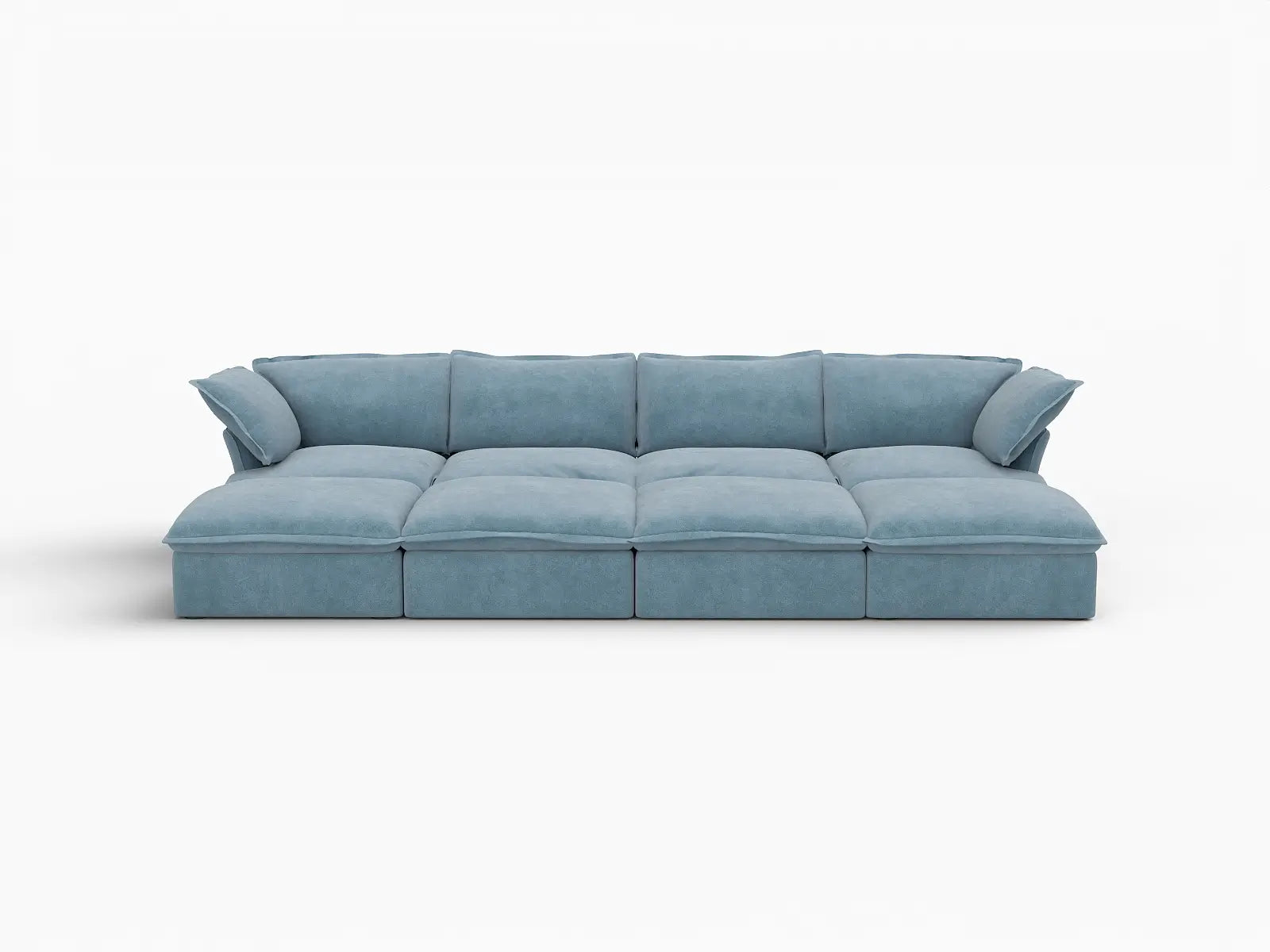 Seccional Modular de Lujo Cloud Azul Claro de 4 Plazas | 8 piezas (incluye 4 otomanas), Tela de Terciopelo, Otomana con Almacenamiento