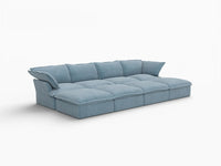 Deluxe Cloud Light Blue 4-Seater Pit Sectional | 8-Piece (includes 4 ottomans), Velvet Fabric, Storage Ottoman