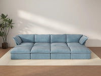 Deluxe Cloud Light Blue 4-Seater Pit Sectional | 8-Piece (includes 4 ottomans), Velvet Fabric, Storage Ottoman