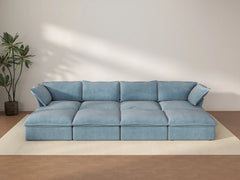 Deluxe Cloud Light Blue 4-Seater Pit Sectional | 8-Piece (includes 4 ottomans), Velvet Fabric, Storage Ottoman