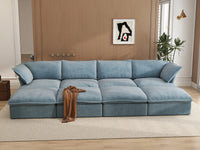 Deluxe Cloud Light Blue 4-Seater Pit Sectional | 8-Piece (includes 4 ottomans), Velvet Fabric, Storage Ottoman