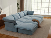 Deluxe Cloud Light Blue 4-Seater Pit Sectional | 8-Piece (includes 4 ottomans), Velvet Fabric, Storage Ottoman