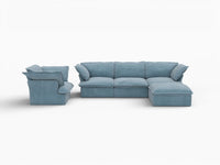 Deluxe Cloud Light Blue 4-Seater Sofa with Storage | 5-Piece (includes 1 ottoman), Velvet Fabric, Washable Covers