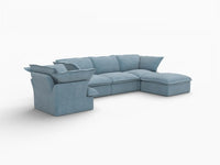 Deluxe Cloud Light Blue 4-Seater Sofa with Storage | 5-Piece (includes 1 ottoman), Velvet Fabric, Washable Covers