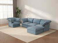 Deluxe Cloud Light Blue 4-Seater Sofa with Storage | 5-Piece (includes 1 ottoman), Velvet Fabric, Washable Covers
