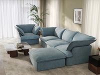 Deluxe Cloud Light Blue 4-Seater Sofa with Storage | 5-Piece (includes 1 ottoman), Velvet Fabric, Washable Covers