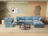 Deluxe Cloud Light Blue 4-Seater Sofa with Storage | 5-Piece (includes 1 ottoman), Velvet Fabric, Washable Covers