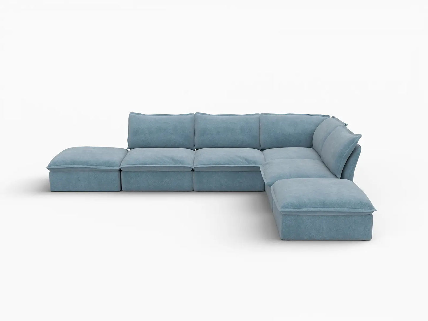 Deluxe Cloud Light Blue 4-Seater Sofa with Storage | 6-Piece (includes 2 ottomans), Velvet Fabric, Washable Covers